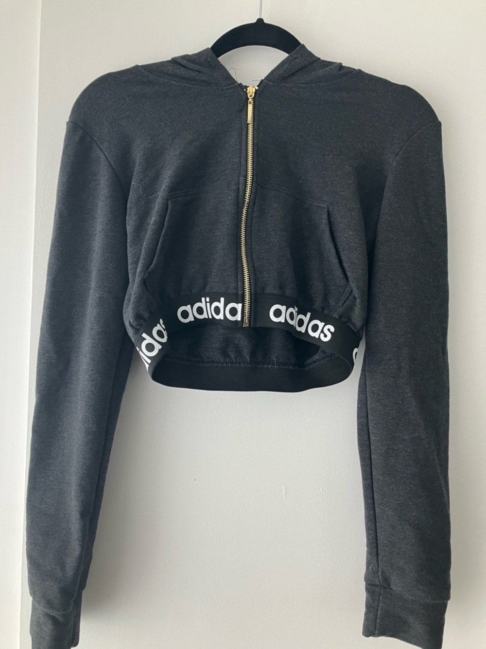 adidas Dark Gray Crop Hoodie with Gold Zipper